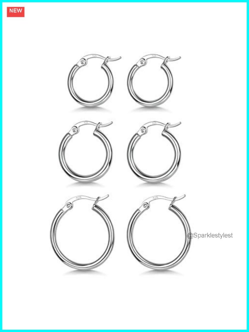 925 Sterling Silver Hoop Earrings Set 3 Sizes White Gold Plated